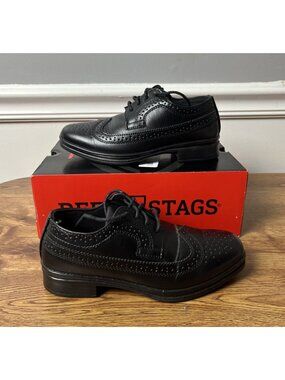 Deer Stags Boys Dress Shoes Sz 13.5 Ace Luggage Black Oxford Wingtip Heel Preppy
